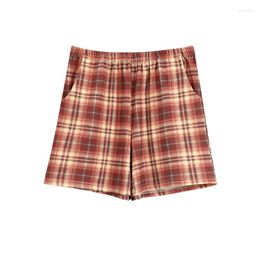 Women's Sleepwear Summer M-3XL Cotton Short Pants Women Plaid Sleep Pant Casual Soft Female Bottoms With Two Pockets