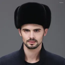 Berets Winter Unisex Top Real Bomber Hat Male Genuine Head Warm Black/Brown Caps Gift For Parent