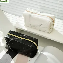Cosmetic Bags PU Leather Cute Pencil Case Large Capacity Marble Portable Makeup Storage Bag For Women Girls School College Student