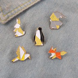 Origami Animals Enamel Pin Custom Penguin Bird Fox Rabbit Elephant Brooches Badges for Bag Clothes Cartoon Cute Jewellery Gift