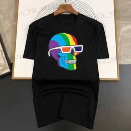 Men's T-Shirts Funny Coloured skull Print Men T Shirts Korean Fashion Summer TShirt Casual Clothing Harajuku Short Slve Tops Ts Mens T240408