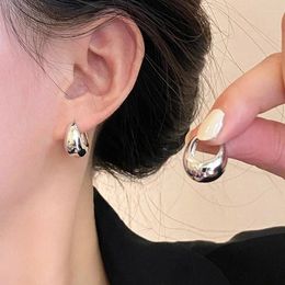 Hoop Earrings Silver Color Smooth Metal Chunky For Women Girls Fashion Round Circle Ear Buckle Statement Punk Jewelry