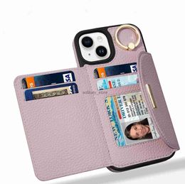 Cell Phone Cases phone case iPhone 15 Wallet Case Flip Leather with 4 Card Holder Ring Kickstand Protective Folio Cover for Women Ladies Beige 6LWQ0 Q240408