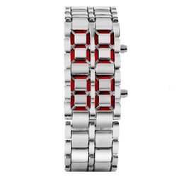 Fashion BlackSilver Full Metal Digital Lava Wrist Watch Men RedBlue LED Display Men039s Watches Gifts for Male Boy Sport Crea9707220