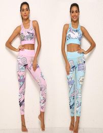 Women Print Cartoon banana Boom Running Yoga Suits Sportswear High Waist Fitness Pants harajuku sports Set Gym workout clothes 2012252083