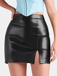 Skirts Sexy Solid Colour Faux Leather Mini Women Fashion High Waist Side Split Pencil Ladies PU