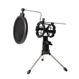 Stand Microphone Stand Adjustable Desktop Tripod for Computer Video Recording with Mic Windscreen Filter Cover