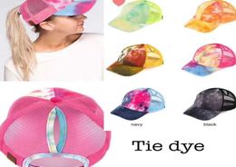 Summer Pony cap Messy Bun Ponytail Adjustable Tie Dye Mesh Casual Summer Trucker Baseball Cap party Hats LJJK222114422605