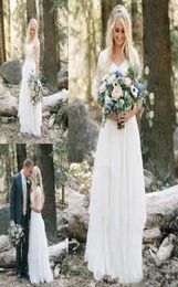 2019 New Cheap Country Style Bohemian Wedding Dresses Bridal Gowns Lace V Neck Half Sleeves Long Plus Size Wedding Gowns Garden Fo1128864