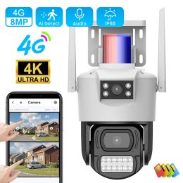 Cameras LTE 4G Camera SIM Card 4K 8MP Dual Lens WIFI IP Camera Outdoor IP66 Waterproof Two Way Audio AI Human Track Security Protection