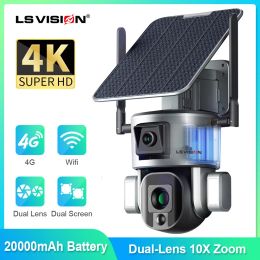 Cameras LS VISION 4K 8MP Dual Lens Solar Camera 10X/4X Zoom 4G SIM/WIFI Security Outdoor Camera Humanoid Tracking Colour Night Vision Cam