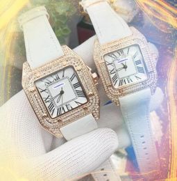 latest fashion full diamonds dial ring watches 40mm 34mm luxury fashion men and women cow leather strap clck square roman tank dial good looking cool wristwatch Gifts