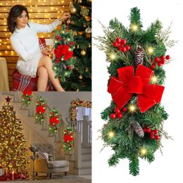 Decorative Flowers The Cordless Prelit Stairway Trim Christmas Wreaths For Front Door Holiday Wall Window Hanging Valentines Day Gnome