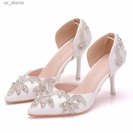 Dress Shoes Crystal Queen White Custom Ponited Head Diamond Decorate Shallow PU Leather Elegant 7cm High Heel Sandals Bride Wedding H240409