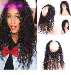 Brazilian Human Hair 360 Lace Frontal Water Wave Curly Lace Frontal With Baby Hair Closure Part Natural Black 822inch8948192