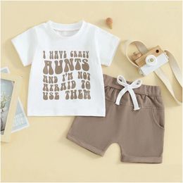 Clothing Sets Aunties Ie Baby Clothes Unisex Boy Girl Short Sleeve Letter T-Shirt Solid Color Shorts Summer Outfit Drop Delivery Kid Dhyfr