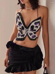 Women's Tanks Designer's Heavy Craft Diamond-encrusted Bead Butterfly Model Sexy Halter 2024 Summer Fashion Chest Spread