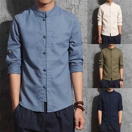 Men's Casual Shirts Chinese Men Harajuku Traditional Top Linen Hanfu Shirt Tang Suit 2022 Summer Mens Solid Colour Casual Half Sleeve Kung Fu ShirtsL2402