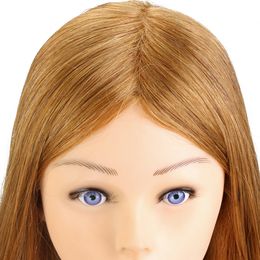 24'' 80% Real Hair Hairdressing Training Head Hairstyle Doll Headl with Shoulder Braiding Curling Practise Mannequin Head