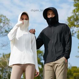 Mens and womens ice silk sunscreen clothes with brims outdoor ice feeling light and thin hood UV protection breathable casual sunscreen clothes