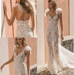 2024 Mermaid Wedding Dresses Spaghetti Backless Illusion Lace Bridal Gowns See Through Boho Beach Custom Made Wedding Dresses