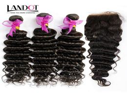 Peruvian Malaysian Indian Cambodian Brazilian Deep Wave Virgin Hair 3 Bundles with Top Lace Closures Deep Curly Mink Remy Human Ha4045232