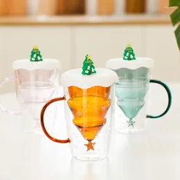 Wine Glasses Christmas Mug Tree Shape Snow Double-Layer Glass Heat-Resistant Water Cup Household Coffee Milk With Cartoon Cover