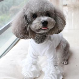 Dog Apparel Cotton T-shirt Lace Sleeve Clothes Spring Autumn Pet Clothing Pajamas Garment Puppy Yorkies Pomeranian Poodle Costume XS