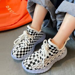 Sneakers Fashion Plaid Kids Sport Shoes Boys Running Sneakers Breathable Soft Sole Children Casual Shoes Lightweight Girls Tenis Sneakers