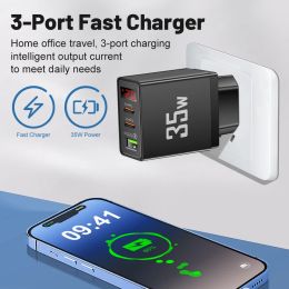35W 3 Ports USB Fast Charger Type C Quick Charge Digital Display Phone Adapter For iPhone Samsung Xiaomi Portable USB PD Charger
