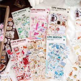 4 Pcs Ins Style Travel Stickers Beach Drink Bread Coffee Stickers For Planner Scrapbooking Laptops Arts crafts Journaling