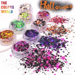 Glitter TCT839 Halloween Nail Glitter Sequins Mixed Colors Pumpkin Skull Sequins DIY Nails Decoration Paillettes Gel Polish Supplies