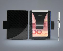 Carbon Fibre Credit Card Holder 2020 New Pulling Straps Version RFID Blocking Anti Scan Metal Wallet Money Cash Clip2347325