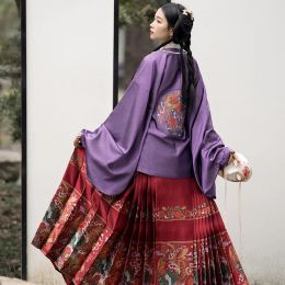 Women Chinese Hanfu Tops Round Neck Pipa Sleeve Shirt Cosplay Performance Clothing Ancient Folk Dance Costumes Rave Clothes