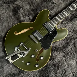 New Electric Guitar Matte Green Colour Jazz Hollow Body 335 mahogany neck Chrome Hardware hollow body guitar right hollow body guitar