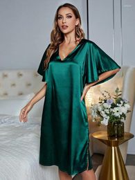 Women's Sleepwear Silk Satin Loose Casual Sexy Home Wear Night Dress Side Split Summer Nightwear Ruffle Sleeve Pyjamas Underwear