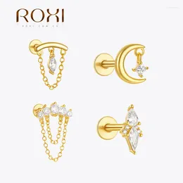 Stud Earrings ROXI 925 Sterling Silver White Crystal Tassel Piercing For Women Gold/Silver Colour Wedding Party Fine Jewellery Kolczyki