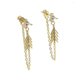 Dangle Earrings Vintage Cz Leaf Feather Earring With Tassel Chain Triangle Paved Fashion Jewellery