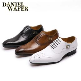 Boots Brand Men Oxford Shoes Office Wedding Formal Shoes White Black Brown Handpolishing Lace Up Pointed Toe Leather Shoes Men
