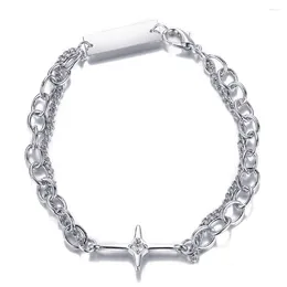 Link Bracelets Vintage Four-pointed Star Bracelet Women Girls Fashion Party Jewellery Punk Hip Hop Bangle Couple Pendant Ring Gift