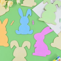 Easter Rabbit Ornaments Wooden Slices Kids DIY Painting Wooden Crafts Easter Bunny Wood Cutout Easter Party Decoations for Home