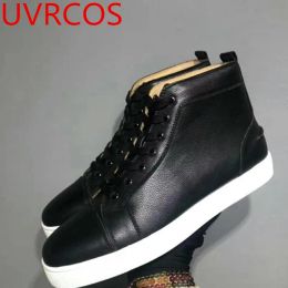 Boots Men Casual Lychee Leather Shoes Trainers Ankle Lace Up Sneaker High Top Streetwear Flats Black Colour Basketball Male