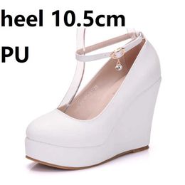 Dress Shoes Crystal Queen High Heels Platform Wedge Female Pumps Womens Flock Buckle Bowtie Ankle Strap Wedding Round Toe White H240409 EYXC