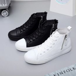 Boots Pu Leather Sneakers Men Spring High Top Sneakers White Shoes 2020 Side Zipper Male Fashion Ankle Shoes Sneakers Flats