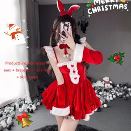 Winter Kawaii Girl Japanese Sexy Santa Costume Stage Performance Outfit Christmas Cosplay Bunny Uniform Pink Lolita Maid Dress
