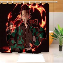 Mice Anime Demon Slayer 3d Print Shower Curtain Polyester Fabric Bathroom Curtain Waterproof Hook Bath Curtain