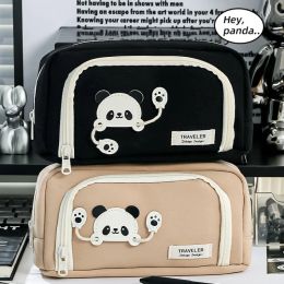 1 Pc Cute Panda Pencil Cases for Kids Simplicity Solid Color Series Pencil Bag for Student High Capacity Staionery Storage Bag