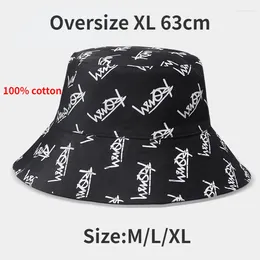 Berets Summer Big Head Letter Bucket Hat For Men Women Korean XL Fisherman Reversible Hawaii Large Cap Sun Plus Size Panama