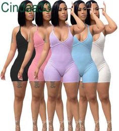 Women Jumpsuits Designer Slim Sexy V Neck Suspender Rompers Solid Colour Onesise Pit Strip Bodysuit Backless One piece pants Clothi2993251