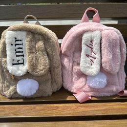 School Bags Autumn/Winter Plush Bag Custom Embroidery Name Small Cute Sweet Backpack Personalized Women's Ear